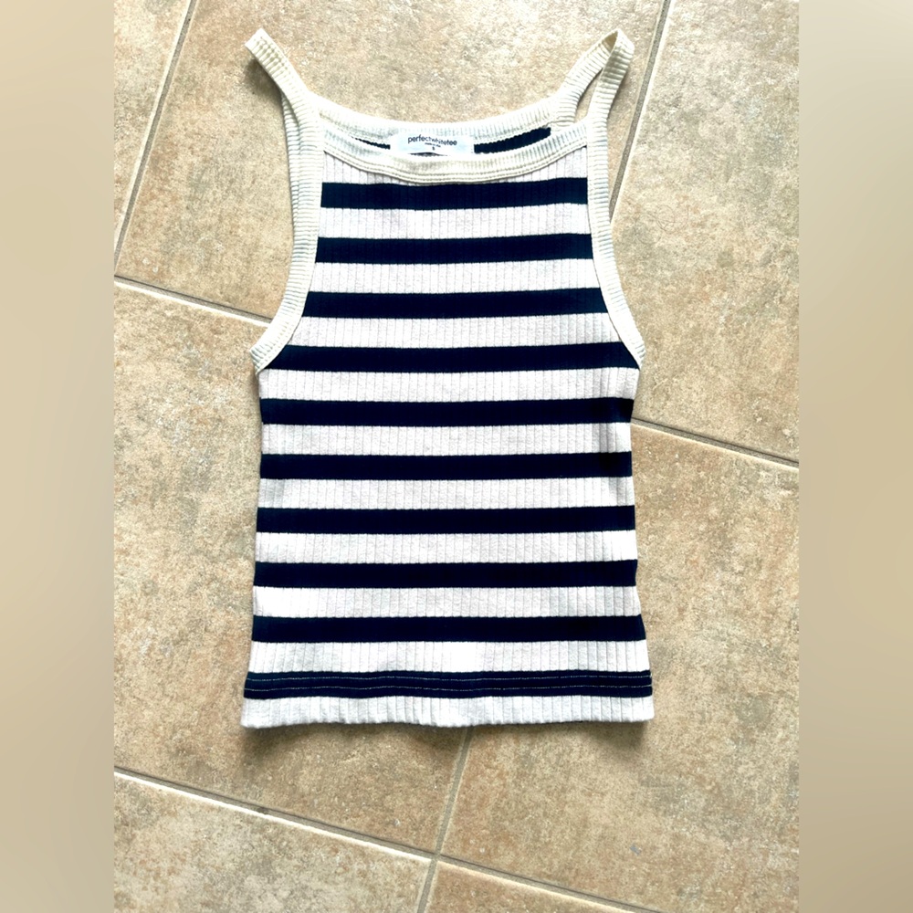 perfectwhitetee Navy and White Striped Knit Tank